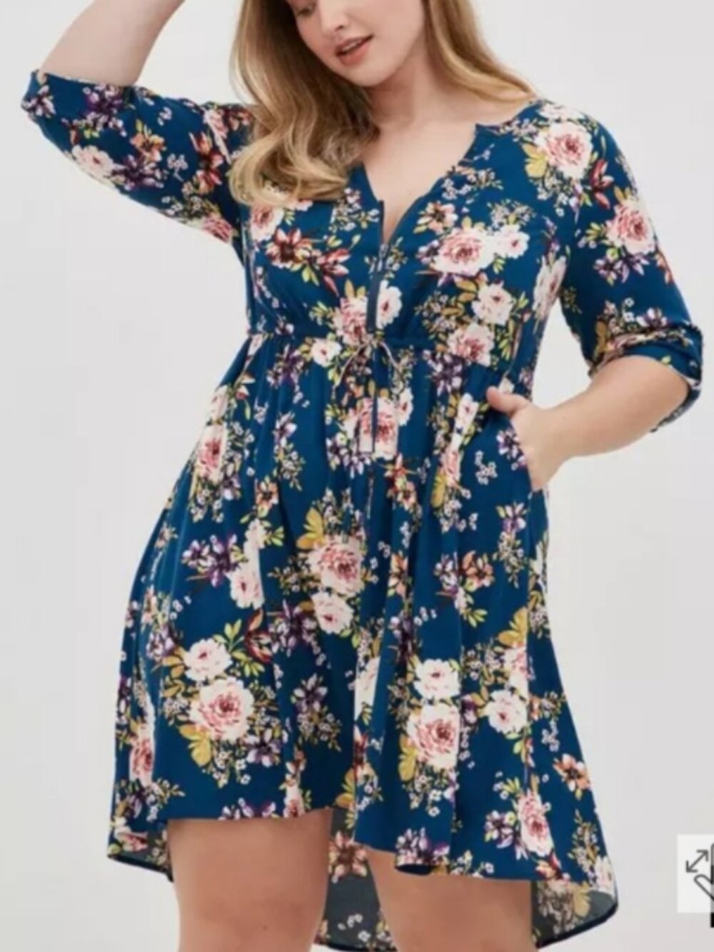 Torrid Challis Mini Blue Floral Shirt Dress Size 1X (14-16) High Low Hem